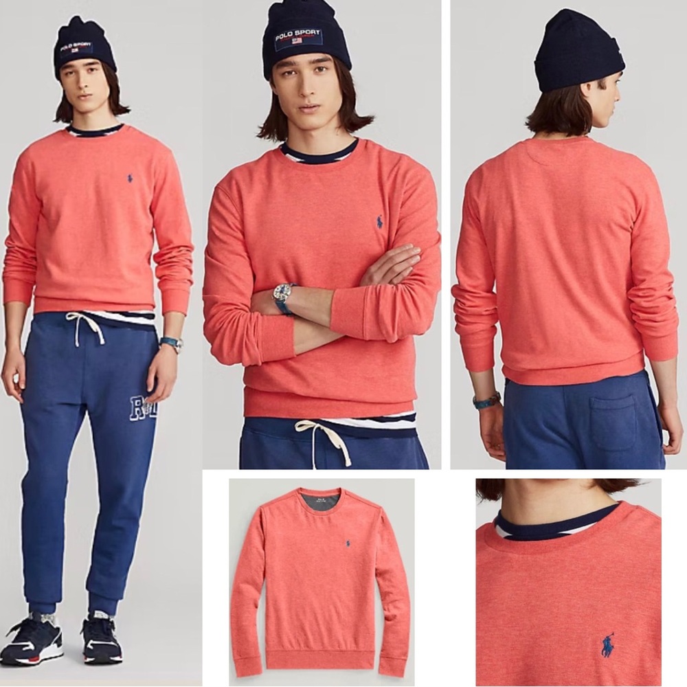 Ralph Lauren Luxury Jersey Men's Crewneck Sweater Coral XL